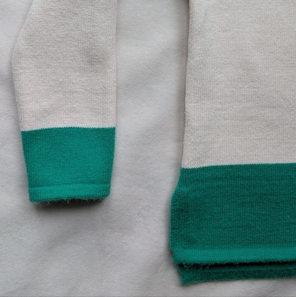 Soft Cashmere Blend Women's Sweater Colorblock Mock Neck Green Cream Knit Size S - Picture 11 of 16